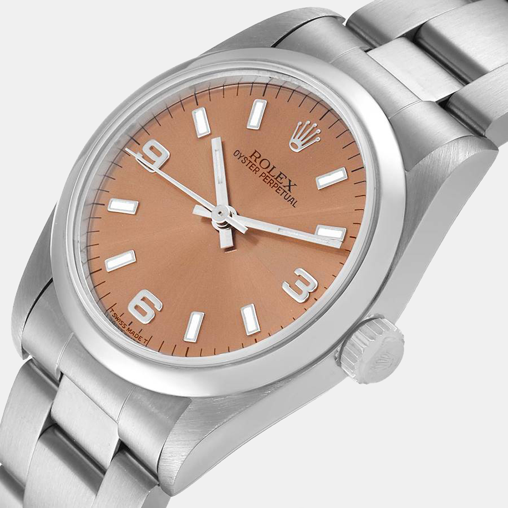 

Rolex Salmon Stainless Steel Oyster Perpetual 67480 Women's Wristwatch 31 mm, Pink