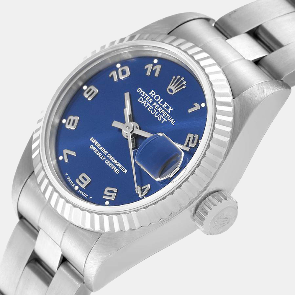 

Rolex Blue 18K White Gold And Stainless Steel Datejust 69174 Women's Wristwatch 26 mm