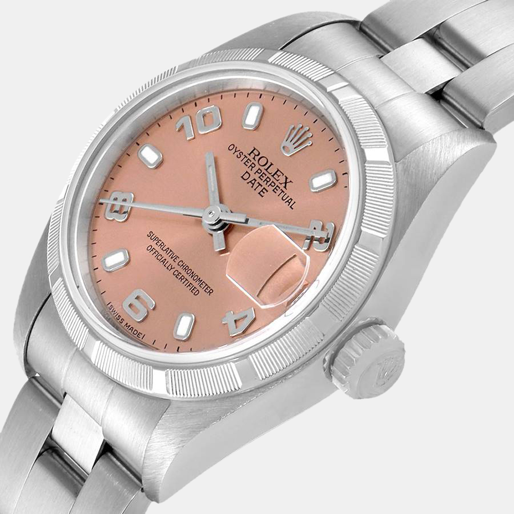 

Rolex Salmon Stainless Steel Oyster Perpetual Date 79190 Women's Wristwatch 26 mm, Pink