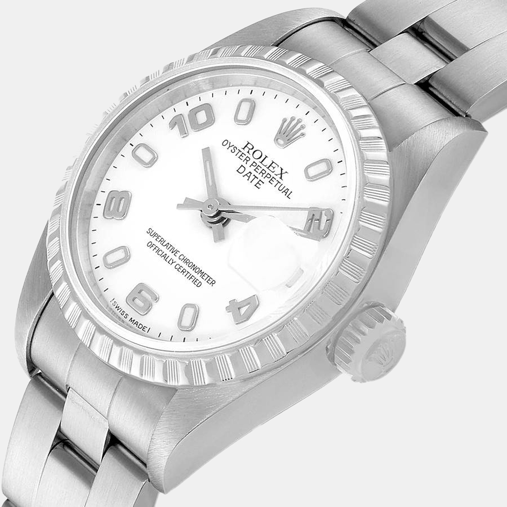 

Rolex White Stainless Steel Oyster Perpetual Date 79240 Women's Wristwatch 26 mm