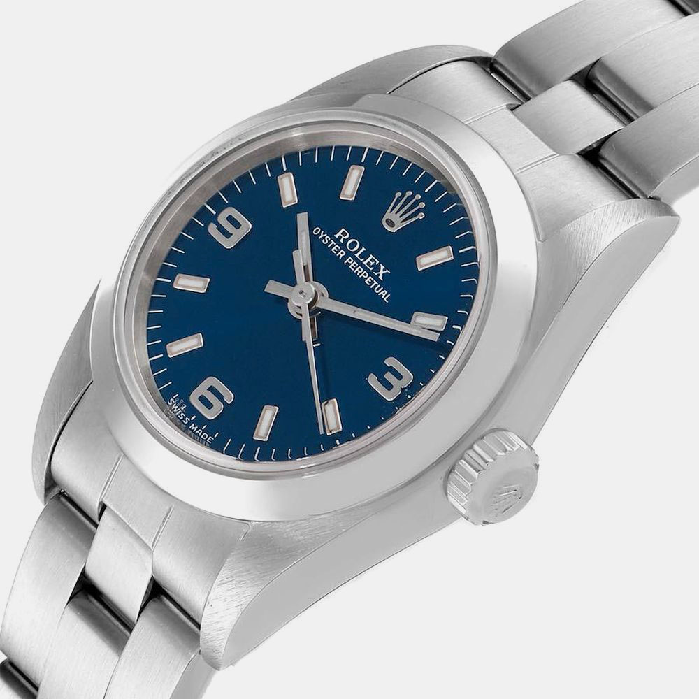 

Rolex Blue Stainless Steel Oyster Perpetual 76080 Women's Wristwatch 24 MM