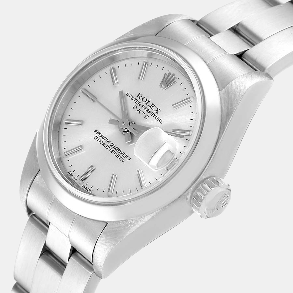 

Rolex Silver Stainless Steel Oyster Perpetual Date 79160 Automatic Women's Wristwatch 26 mm