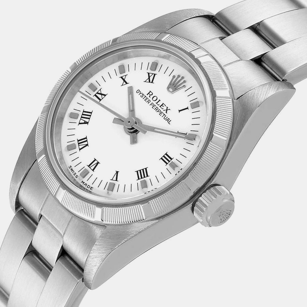 

Rolex White Stainless Steel Oyster Perpetual 76030 Women's Wristwatch 24 MM