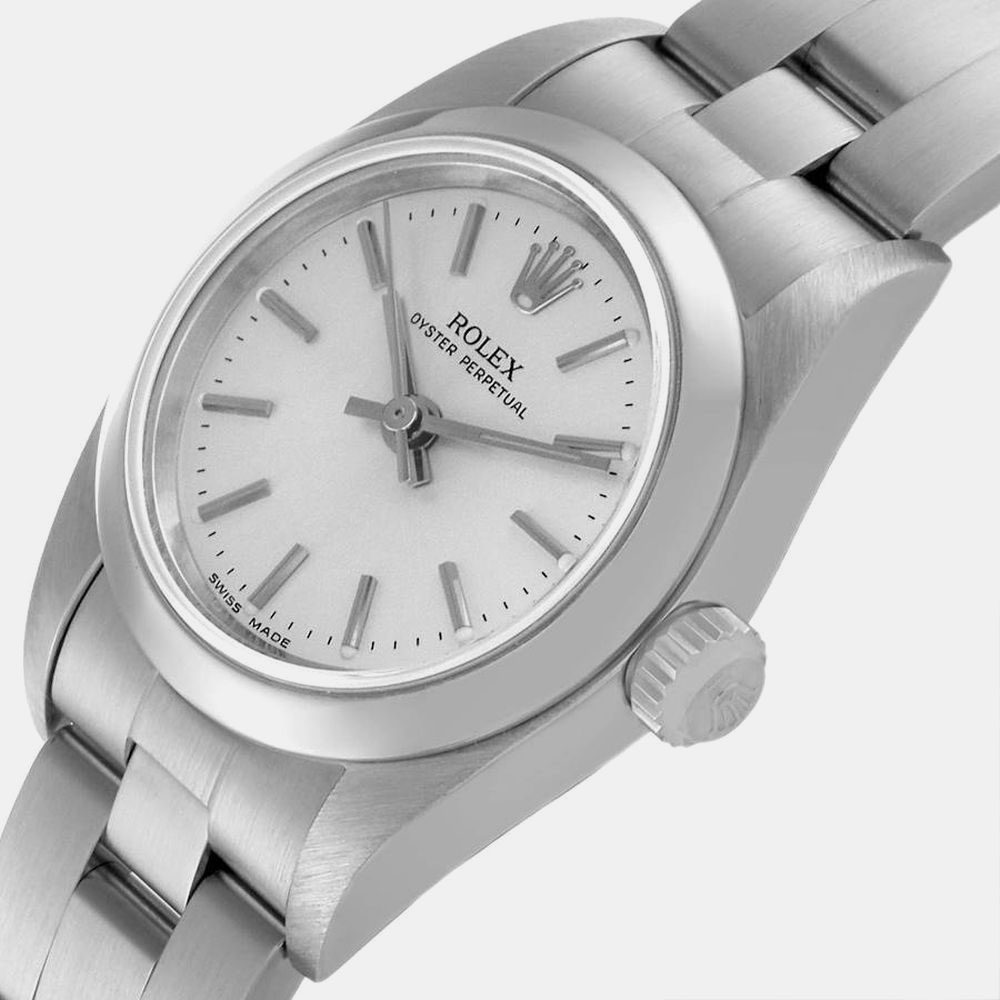 

Rolex Silver Stainless Steel Oyster Perpetual 76080 Women's Wristwatch 24 MM