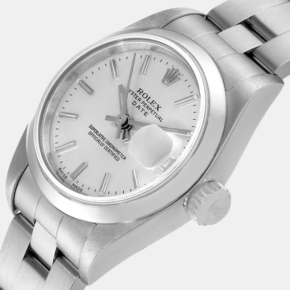 

Rolex Silver Stainless Steel Oyster Perpetual Date 79160 Women's Wristwatch 26 mm