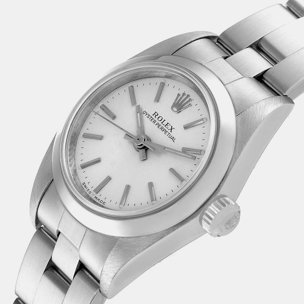 

Rolex Silver Stainless Steel Oyster Perpetual 76080 Women's Wristwatch 24 MM