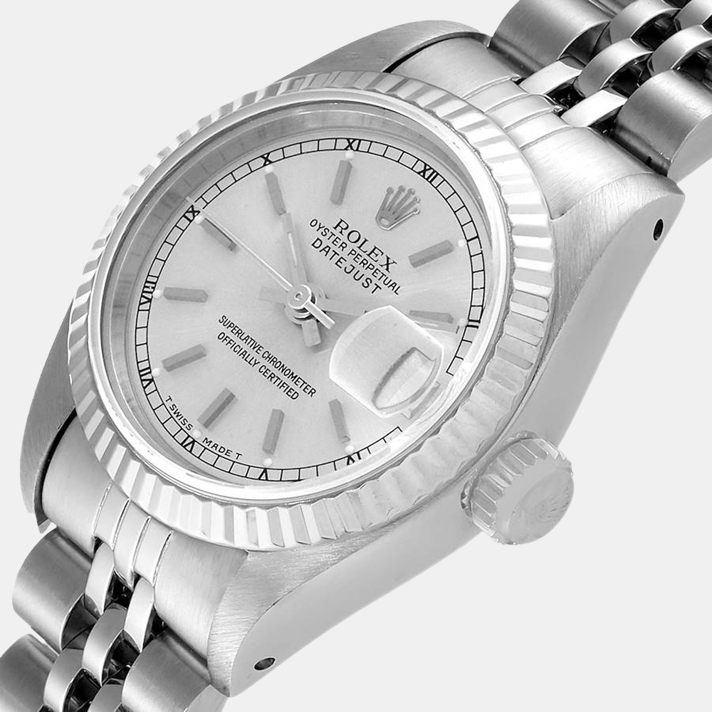 

Rolex Silver 18K White Gold And Stainless Steel Datejust 69174 Women's Wristwatch 26 mm