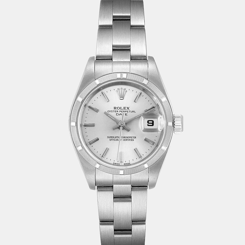 

Rolex Silver Stainless Steel Oyster Perpetual Date 79190 Women's Wristwatch 26 mm