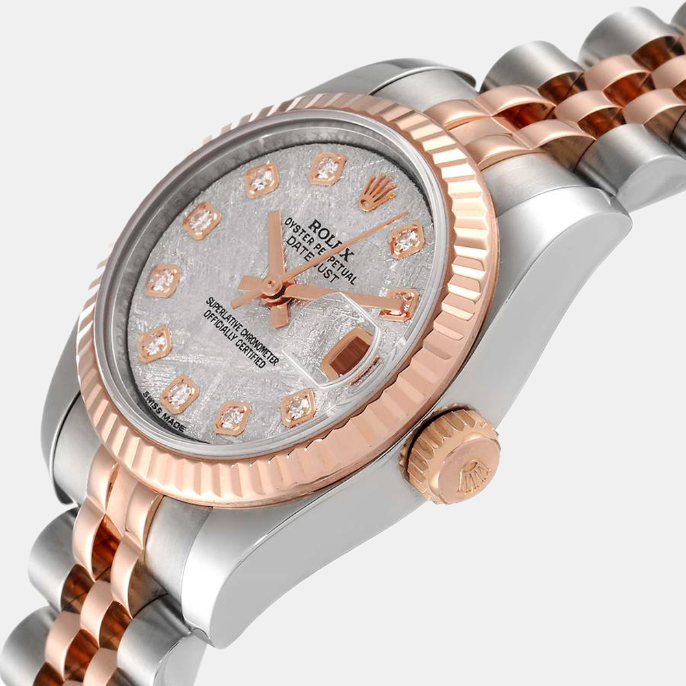 

Rolex Silver Diamonds 18K Rose Gold And Stainless Steel Datejust 179171 Automatic Women's Wristwatch 26 mm