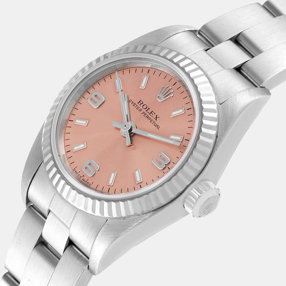 

Rolex Salmon 18K White Gold And Stainless Steel Oyster Perpetual 76094 Women's Wristwatch 24 mm, Pink