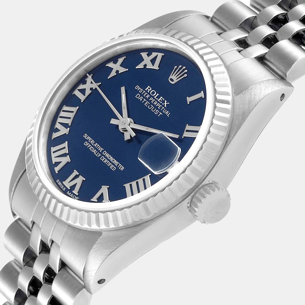 

Rolex Blue 18K White Gold And Stainless Steel Datejust 68274 Women's Wristwatch 31 mm