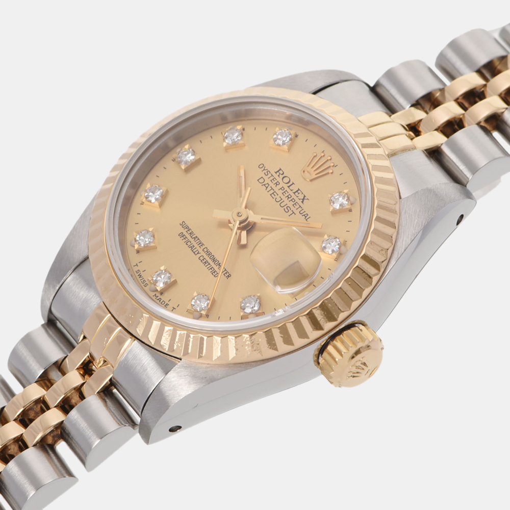 

Rolex Champagne Diamonds 18K Yellow Gold And Stainless Steel Datejust 69173 Women's Wristwatch 26 mm