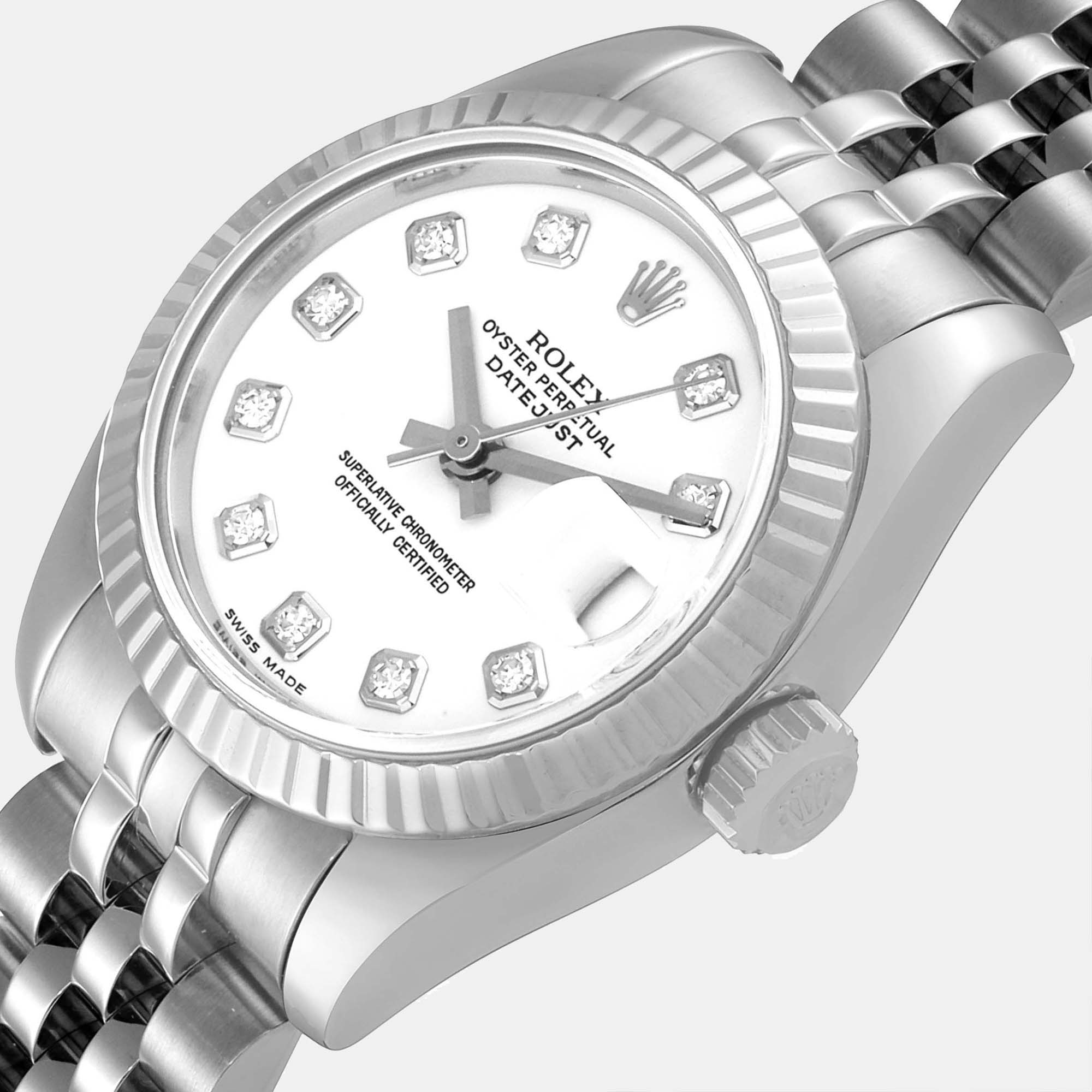 

Rolex White Diamonds 18k White Gold And Stainless Steel Datejust 179174 Automatic Women's Wristwatch 26 mm, Blue