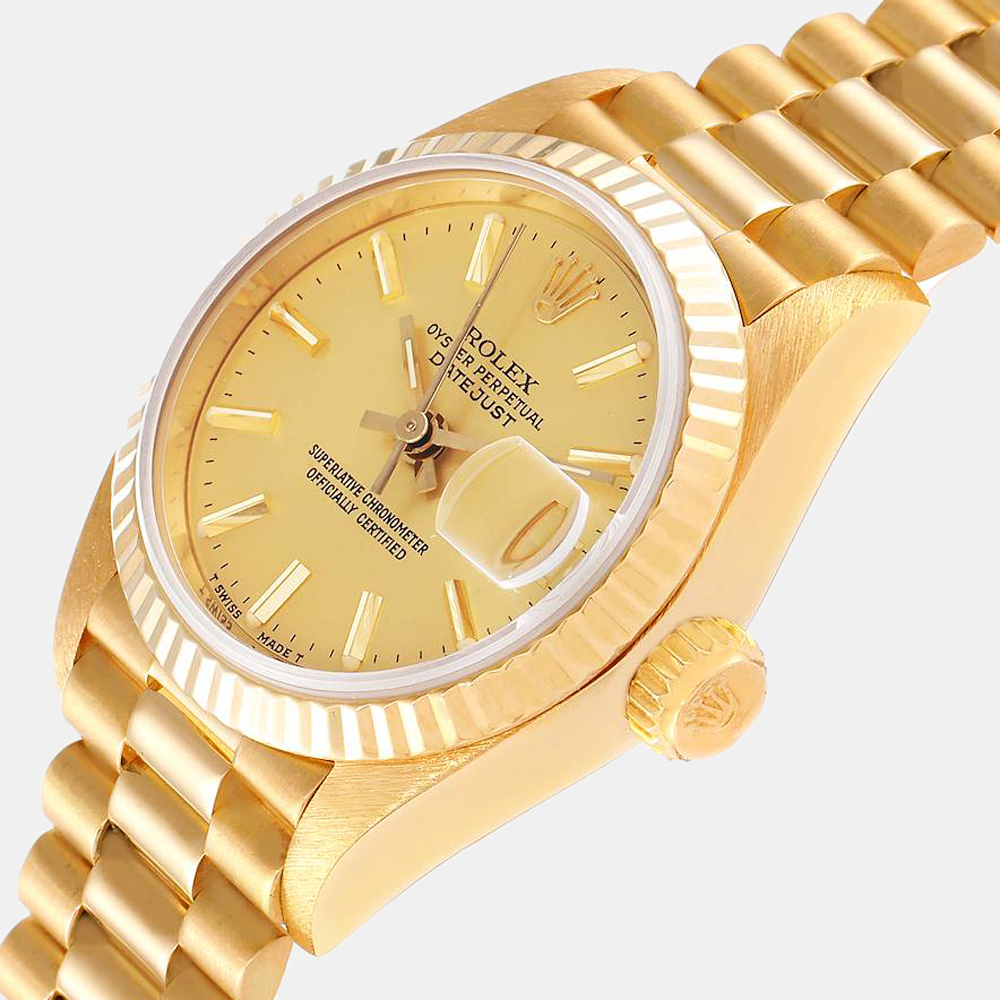 

Rolex Champagne 18K Yellow Gold President Datejust 69178 Women's Wristwatch 26 mm