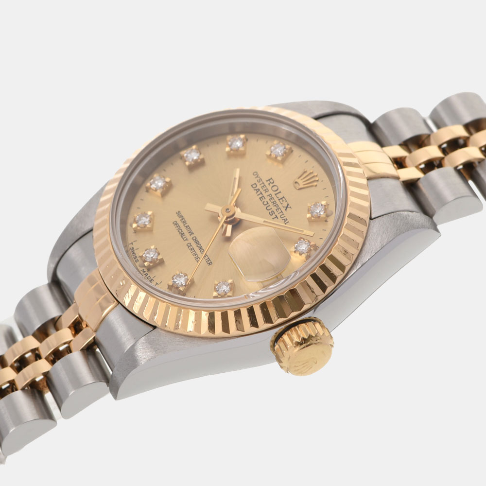

Rolex Champagne Diamonds 18K Yellow Gold And Stainless Steel Datejust 69173G Women's Wristwatch 26 mm