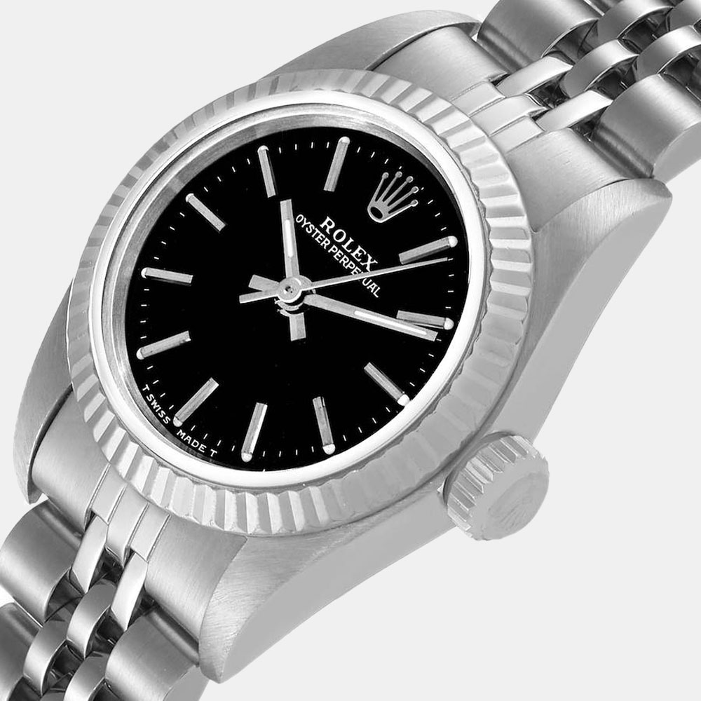 

Rolex Black 18k White Gold And Stainless Steel 67194 Women's Wristwatch 24 mm
