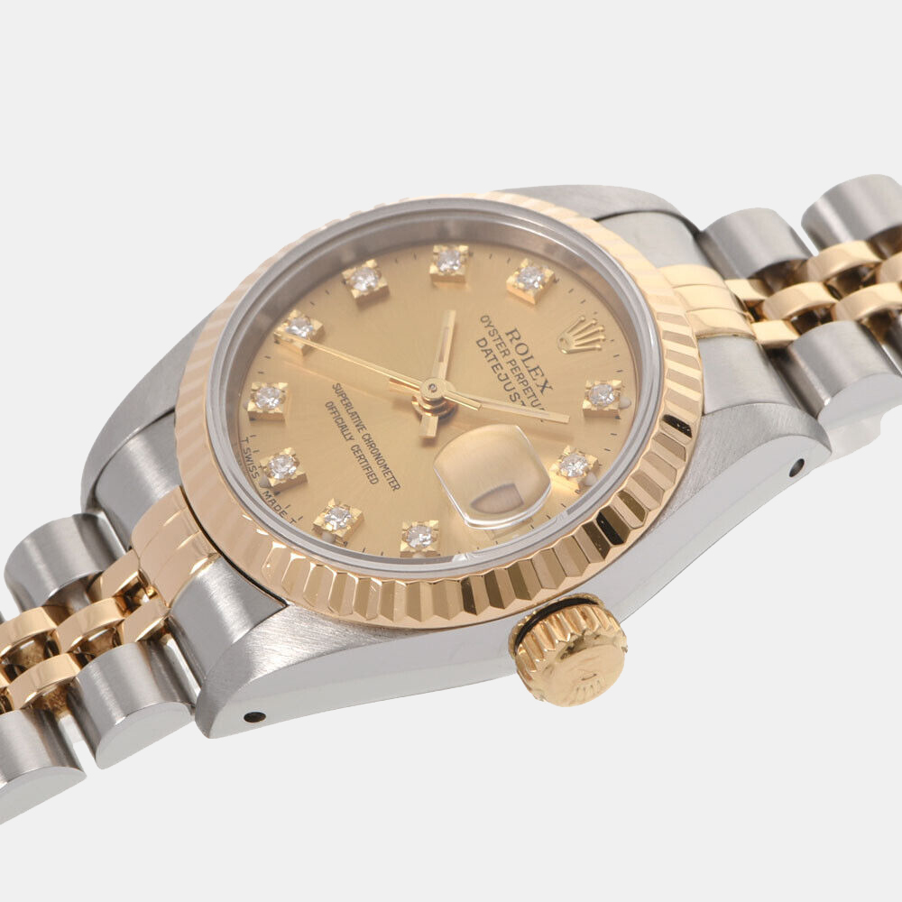 

Rolex Champagne Diamonds 18k Yellow Gold And Stainless Steel Datejust 69173 Women's Wristwatch 26 mm