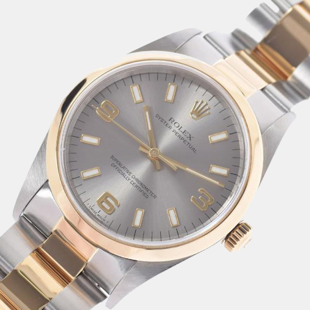 

Rolex Grey 18K Yellow Gold And Stainless Steel Oyster Perpetual 14203 Men's Wristwatch 34 mm