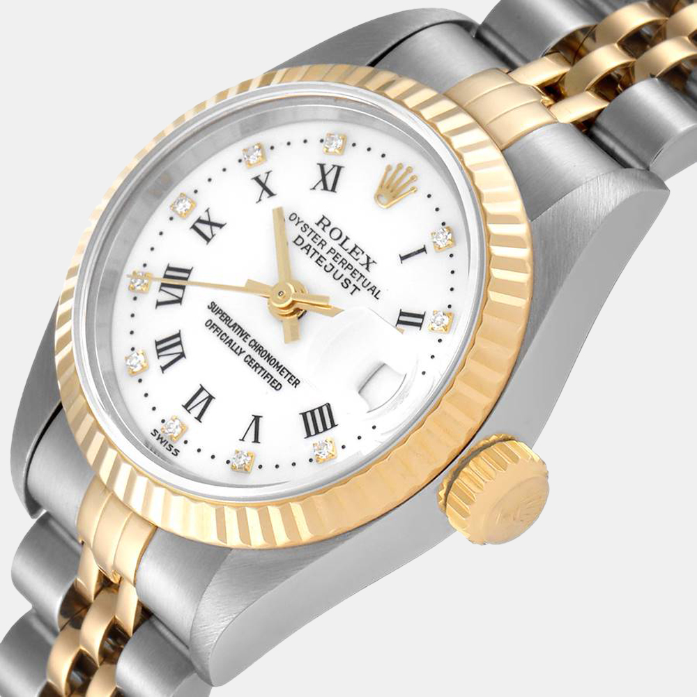 

Rolex White Diamonds 18K Yellow Gold And Stainless Steel Datejust 69173 Women's Wristwatch 26 mm