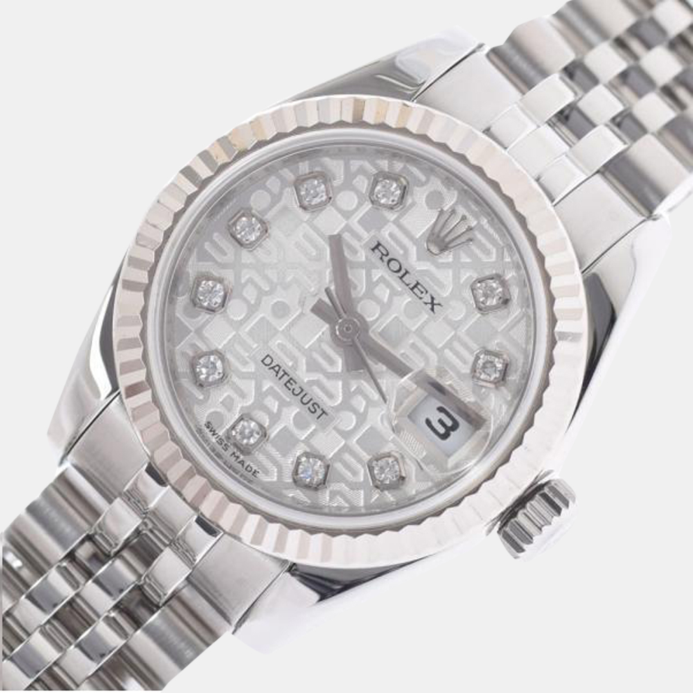 

Rolex Silver Diamonds 18K White Gold And Stainless Steel Datejust 179174 Women's Wristwatch 26 mm