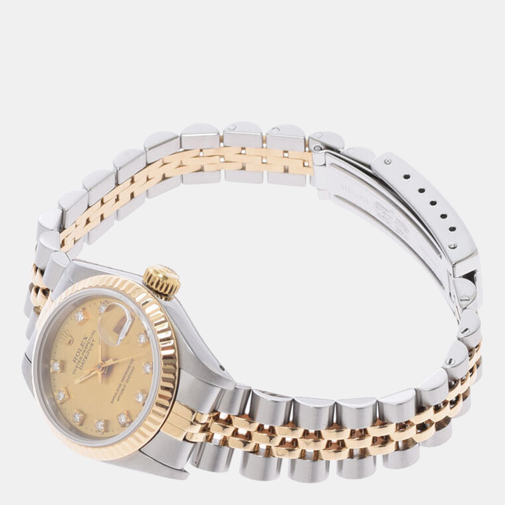 

Rolex Champagne Diamonds 18K Yellow Gold And Stainless Steel Datejust 69173 Women's Wristwatch 26 mm