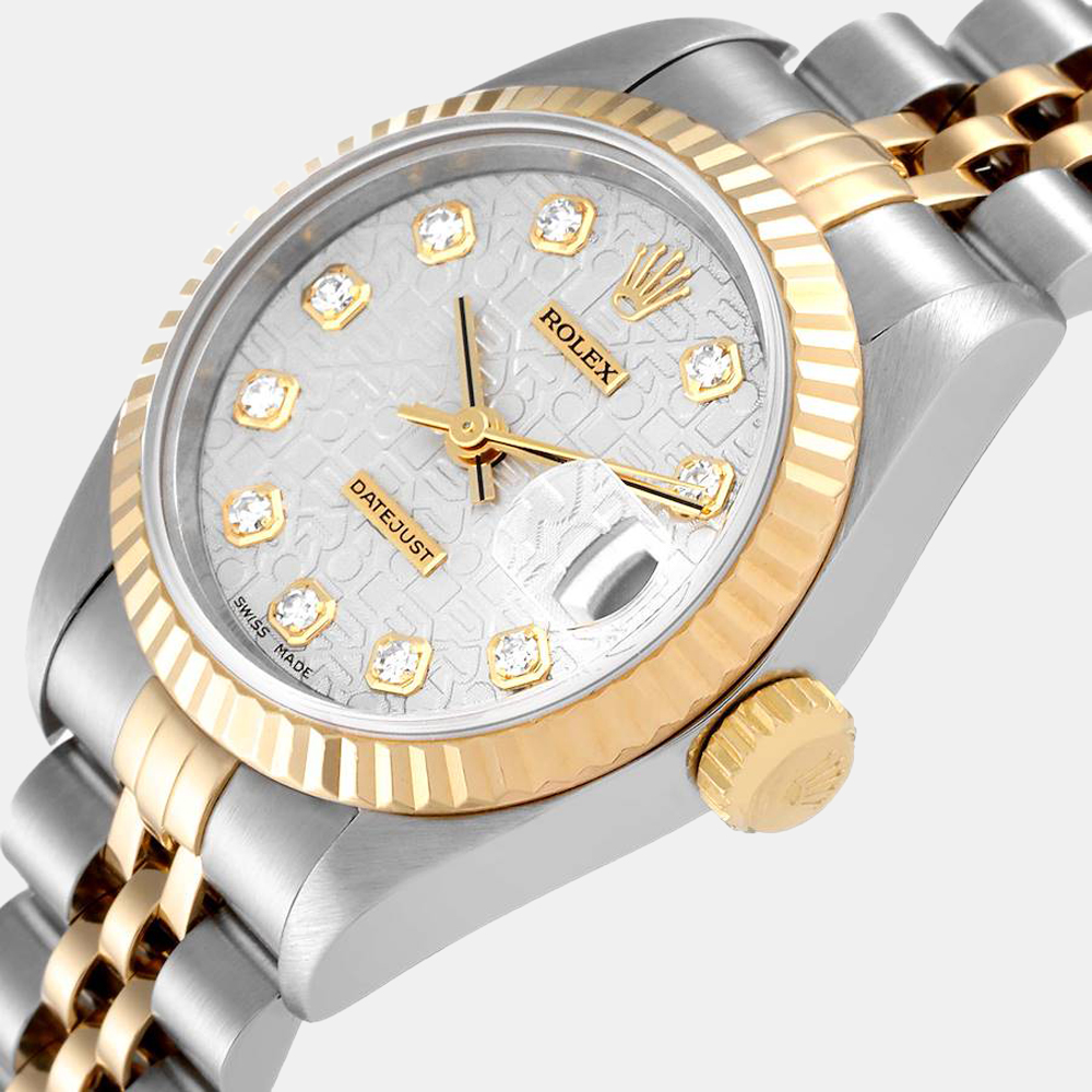 

Rolex Silver Diamonds 18K Yellow Gold And Stainless Steel Datejust 69173 Women's Wristwatch 26 mm