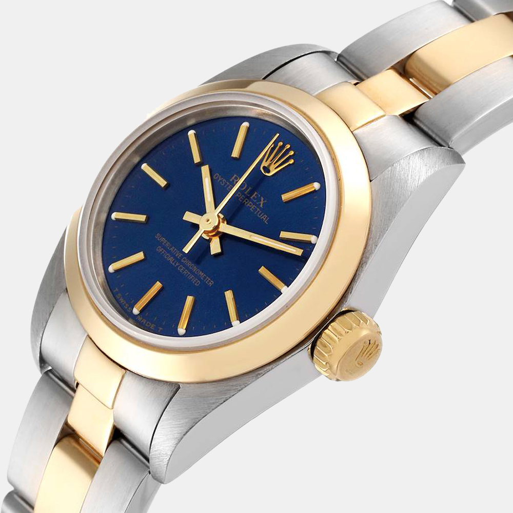 

Rolex Blue 18K Yellow Gold And Stainless Steel Oyster Perpetual 67183 Women's Wristwatch 24 mm