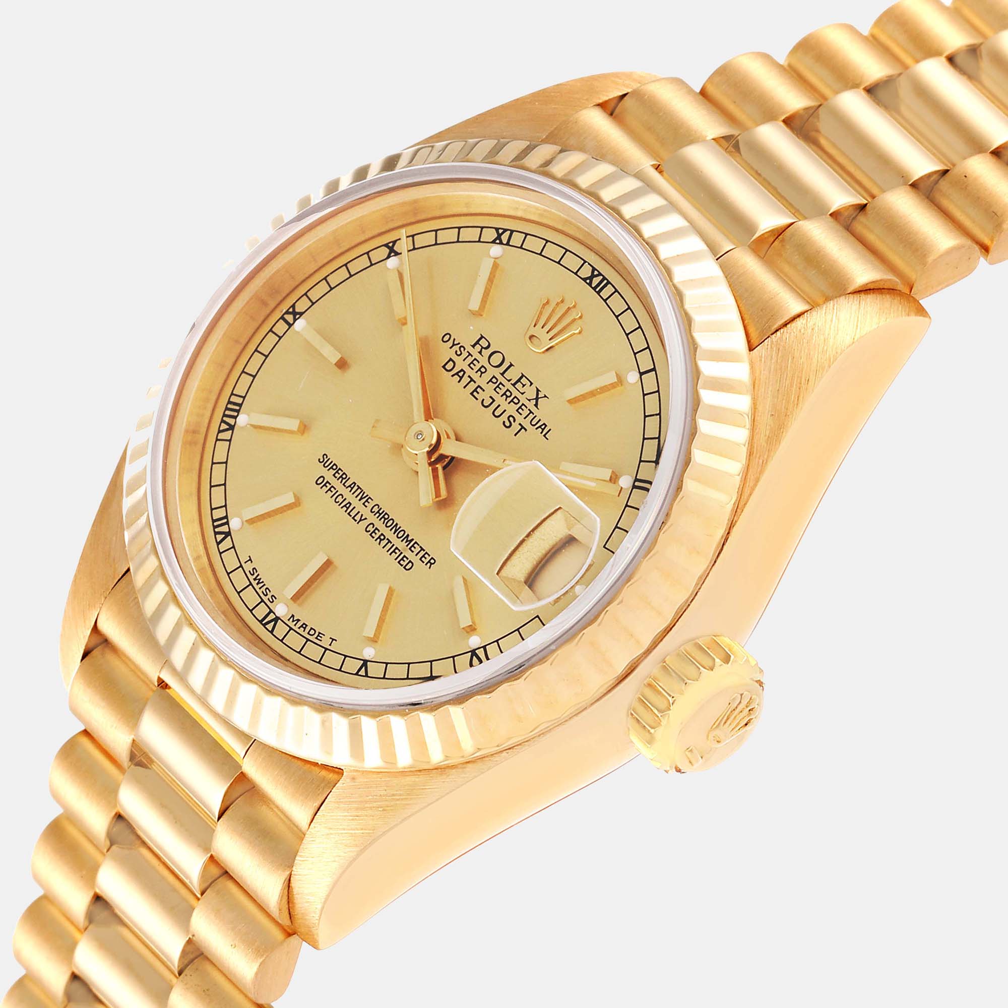 

Rolex Champagne Diamonds 18K Yellow Gold President Datejust 69178 Automatic Women's Wristwatch 26 mm