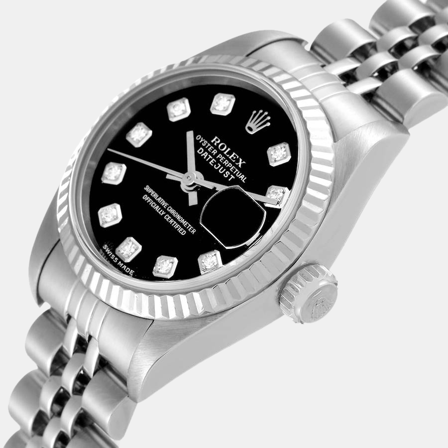 

Rolex Black Diamonds 18K White Gold And Stainless Steel Datejust 79174 Women's Wristwatch 26 mm