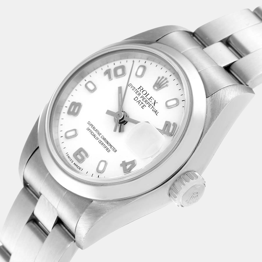 

Rolex White Stainless Steel Oyster Perpetual Date 69160 Automatic Women's Wristwatch 26 mm