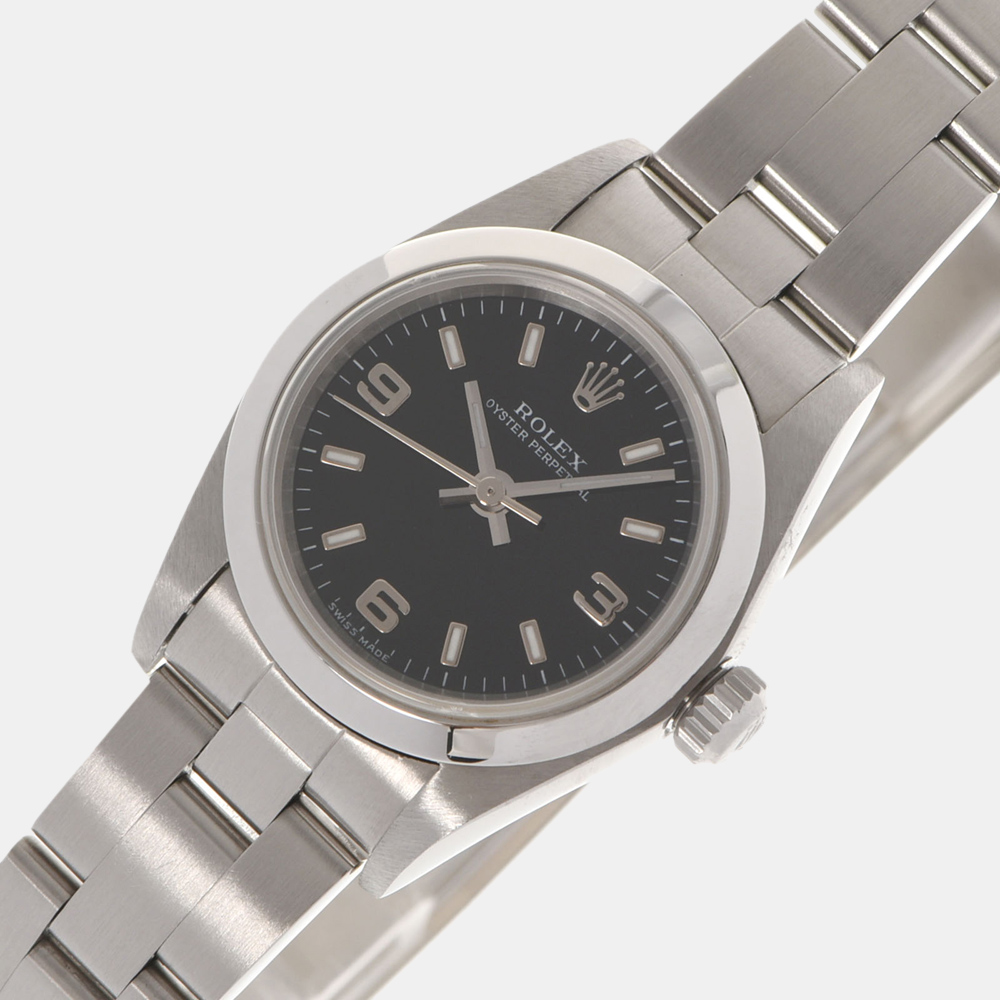 

Rolex Black Stainless Steel Oyster Perpetual 76080 Women's Wristwatch 24 mm