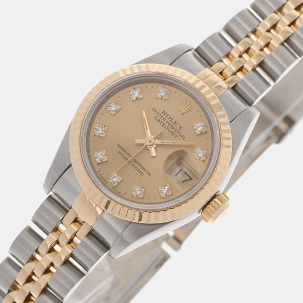 

Rolex Champagne Diamonds 18K Yellow Gold And Stainless Steel Datejust 69173 Women's Wristwatch 26 mm