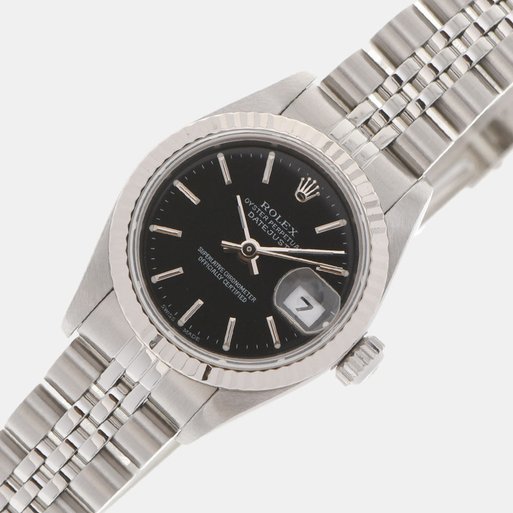 

Rolex Black 18K White Gold And Stainless Steel Datejust 79174 Women's Wristwatch 26 mm