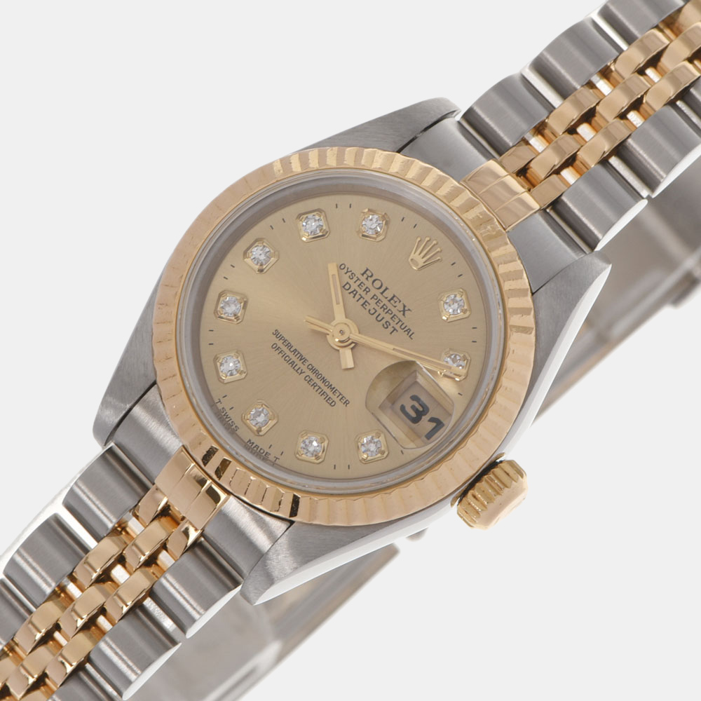 

Rolex Champagne Diamonds 18K Yellow Gold And Stainless Steel Datejust 69173 Women's Wristwatch 26 mm