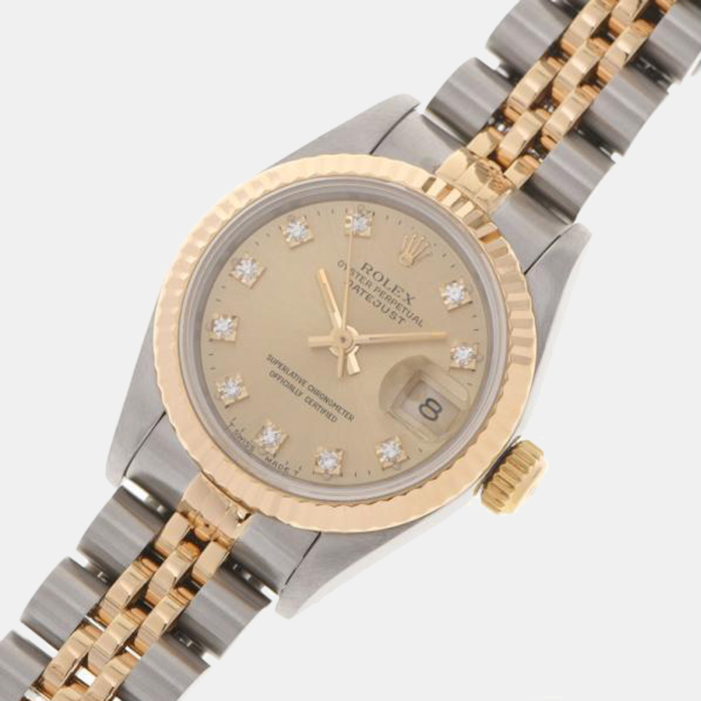 

Rolex Champagne Diamonds 18K Yellow Gold And Stainless Steel Datejust 69173 Women's Wristwatch 26 mm