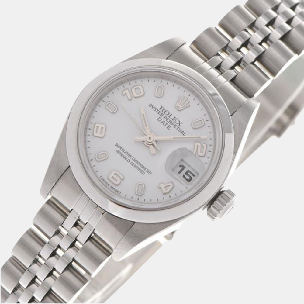 

Rolex White Stainless Steel Oyster Perpetual Date 79160 Women's Wristwatch 26 mm