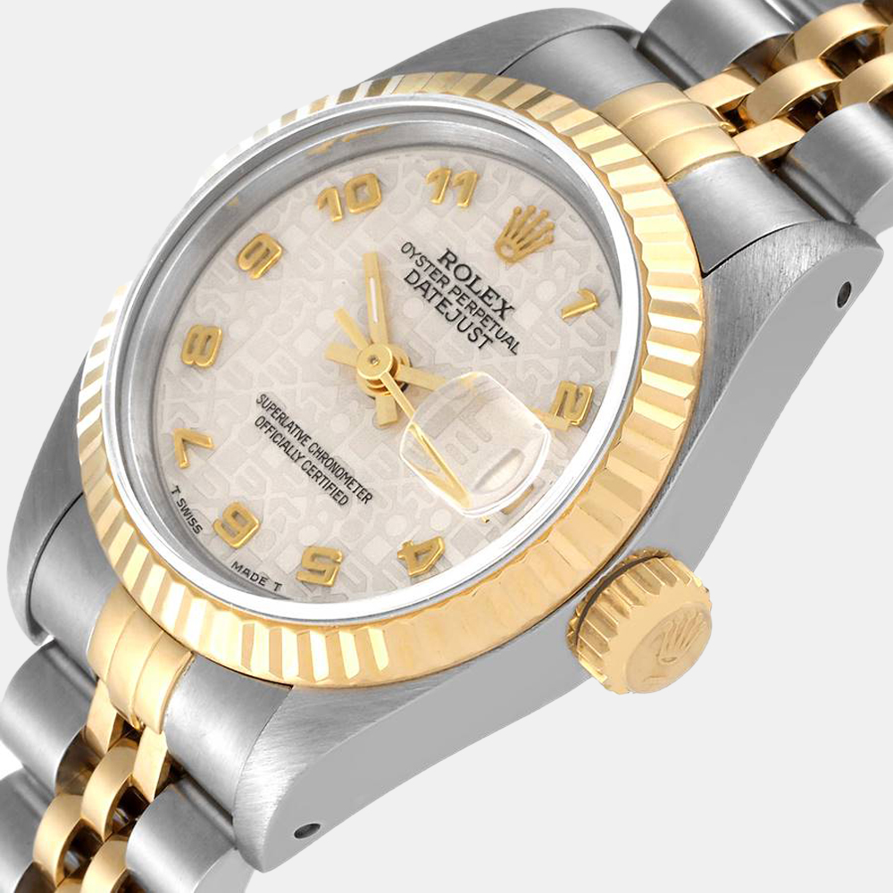 

Rolex Ivory 18K Yellow Gold And Stainless Steel Datejust 69173 Automatic Women's Wristwatch 26 mm, White