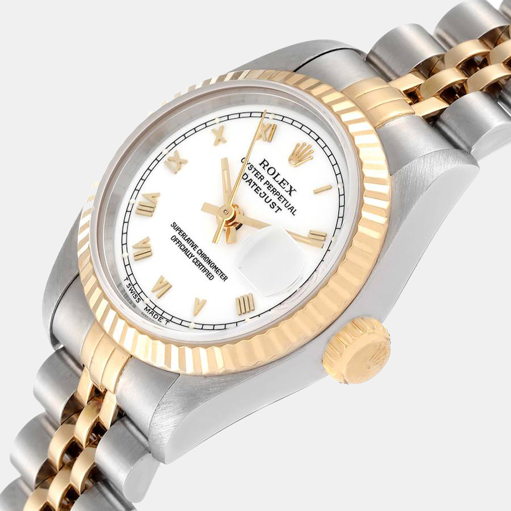 

Rolex White 18K Yellow Gold And Stainless Steel Datejust 69173 Automatic Women's Wristwatch 26 mm