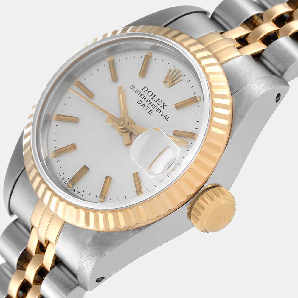 

Rolex Silver 18k Yellow Gold And Stainless Steel Datejust 69173 Automatic Women's Wristwatch 26 mm
