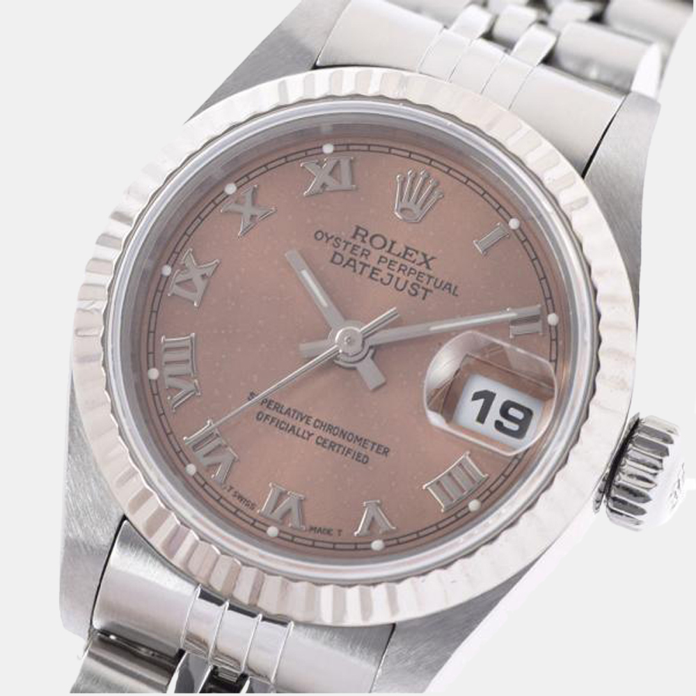 

Rolex Pink 18K White Gold And Stainless Steel Datejust 69174 Automatic Women's Wristwatch 26 mm