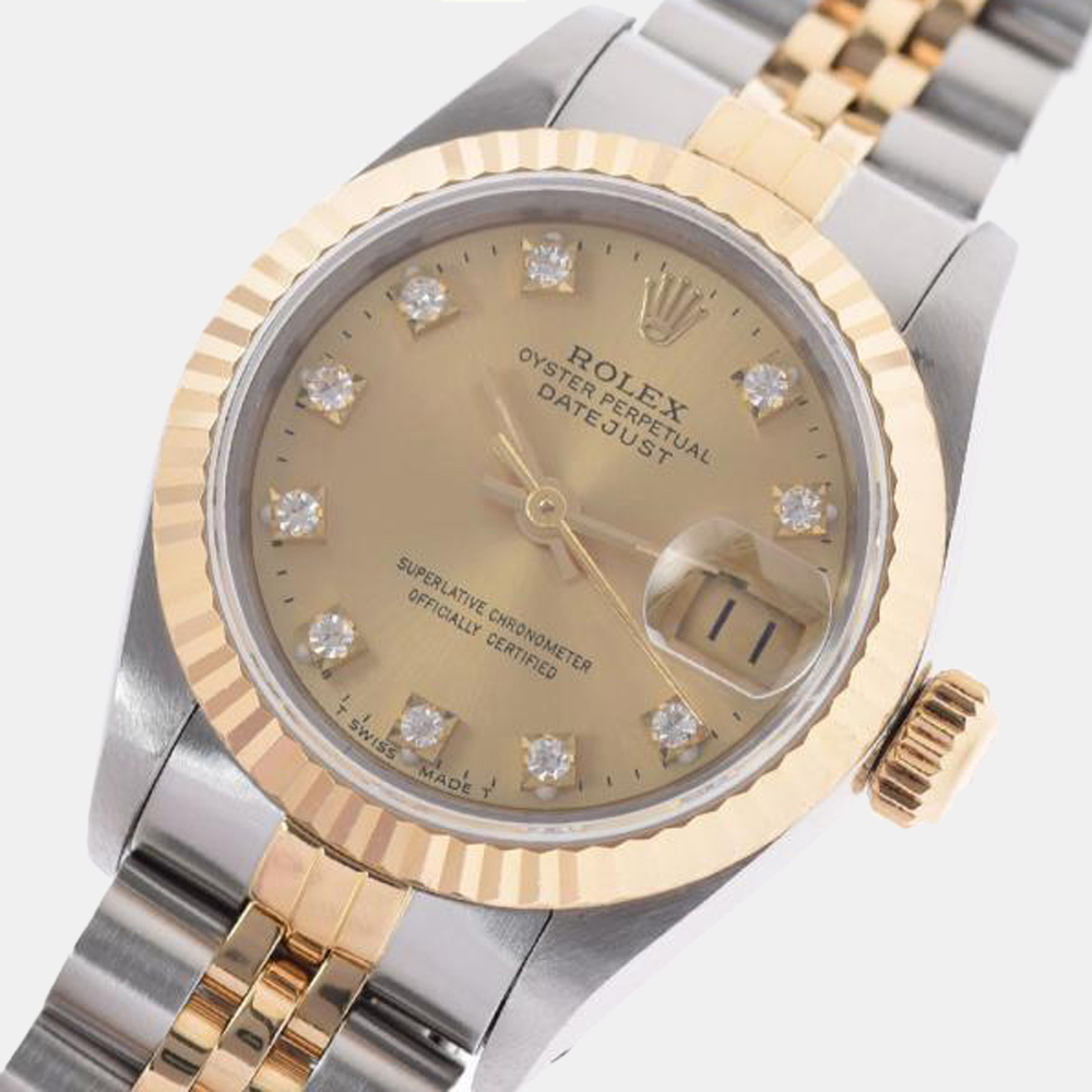 

Rolex Champagne Diamonds 18k Yellow Gold And Stainless Steel Datejust 69173 Women's Wristwatch 26 mm