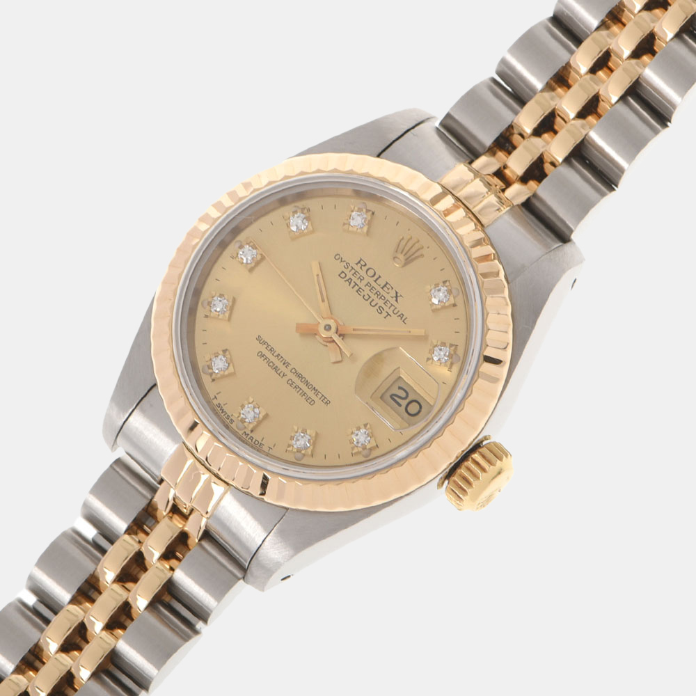 

Rolex Champagne Diamonds 18K Yellow Gold And Stainless Steel Datejust 69173 Women's Wristwatch 26 mm