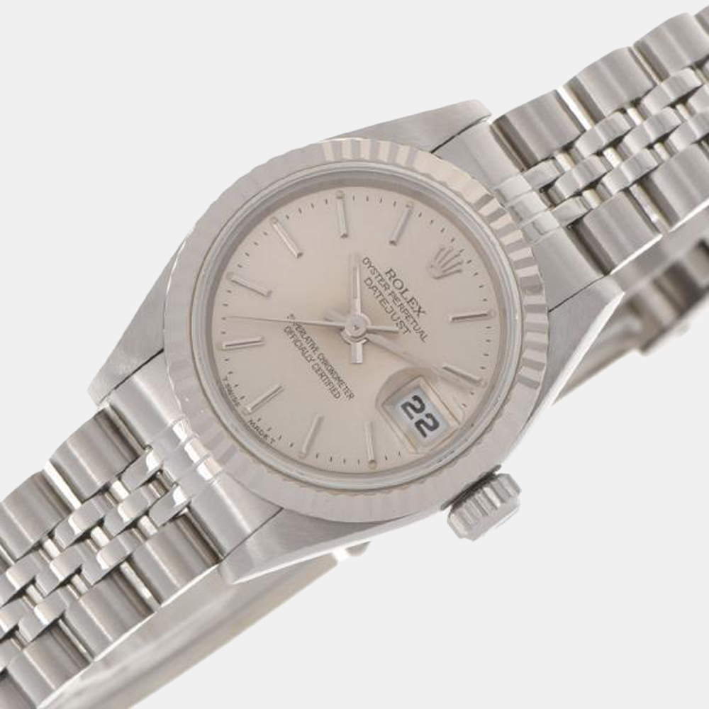 

Rolex Silver 18K White Gold And Stainless Steel Datejust 69174 Women's Wristwatch 26 mm