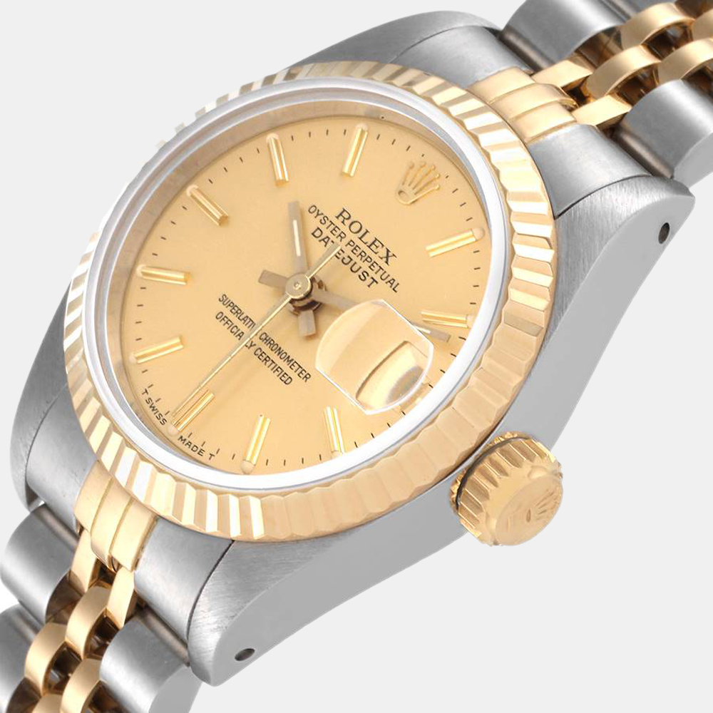 

Rolex Champagne 18K Yellow Gold And Stainless Steel Datejust 69173 Women's Wristwatch 26 mm