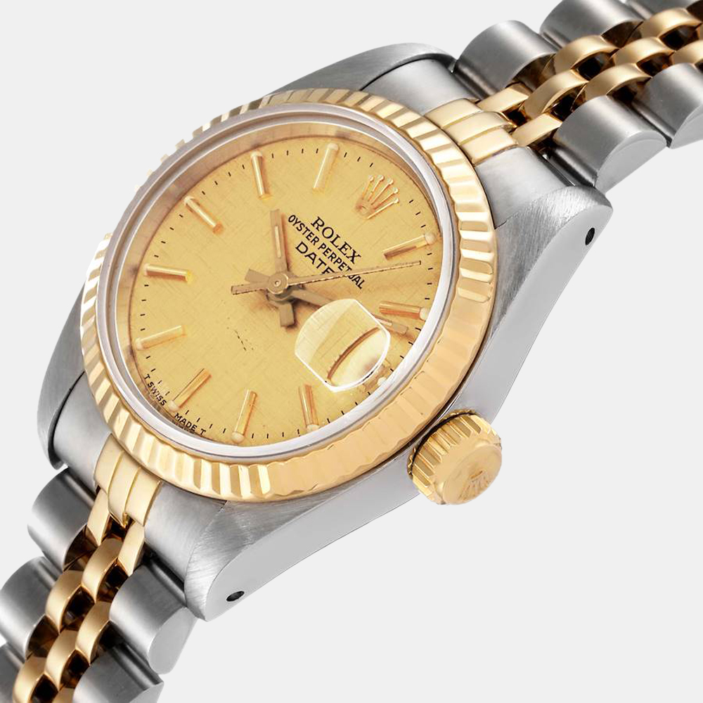 

Rolex Champagne 18K Yellow Gold And Stainless Steel Datejust 69173 Women's Wristwatch 26 mm