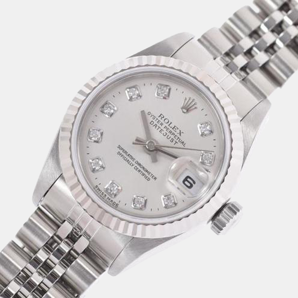 

Rolex Silver Diamonds Stainless Steel Datejust 69174G Automatic Women's Wristwatch 26 mm