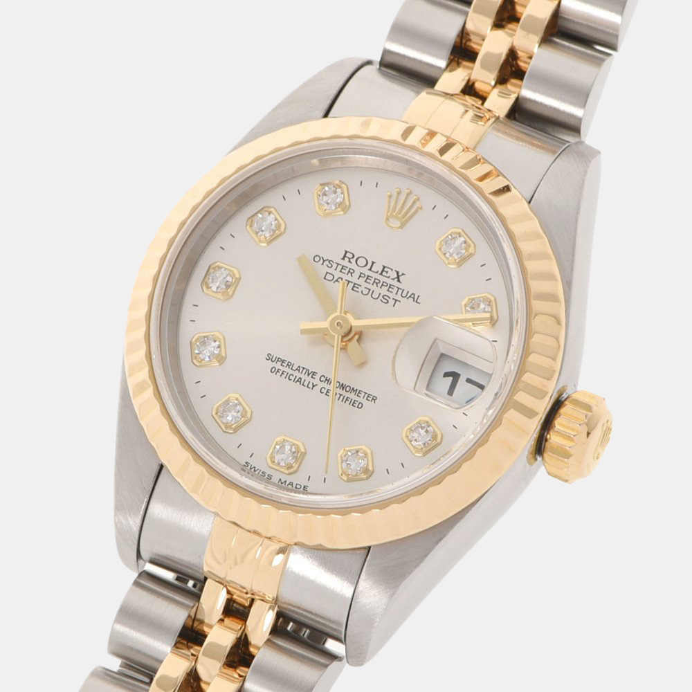 

Rolex Silver Diamonds 18K Yellow Gold And Stainless Steel Datejust 79173G Automatic Women's Wristwatch 26 mm