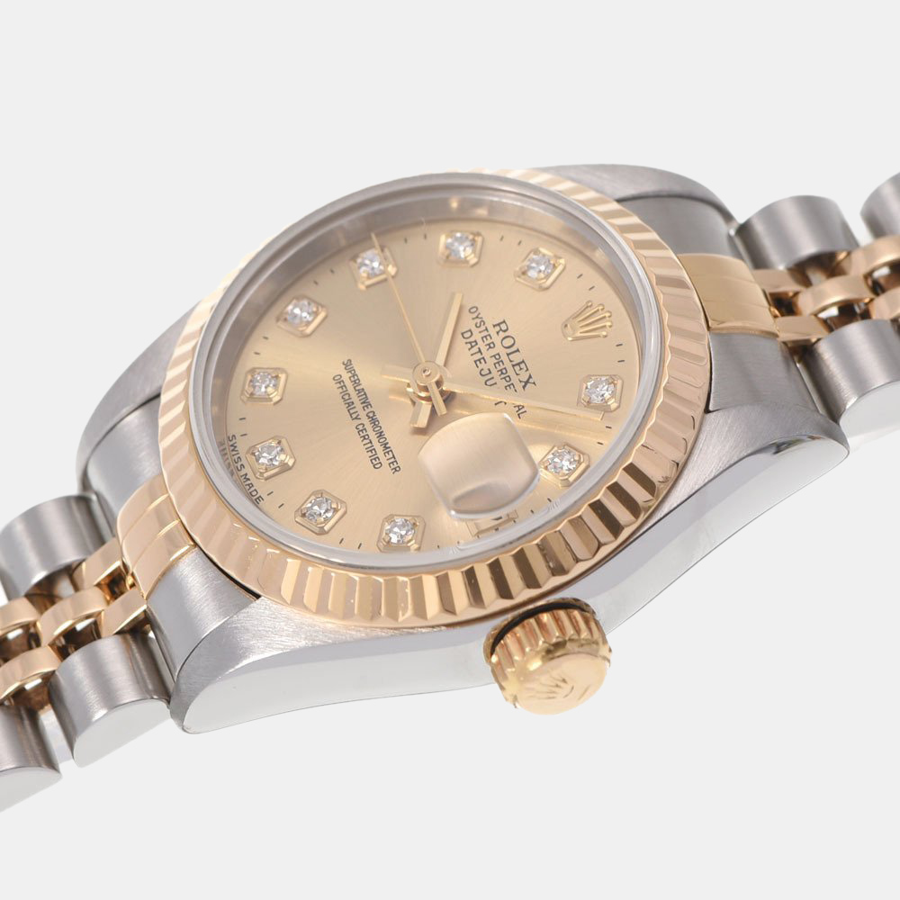 

Rolex Champagne Diamonds 18K Yellow Gold And Stainless Steel Datejust 69173G Automatic Women's Wristwatch 26 mm