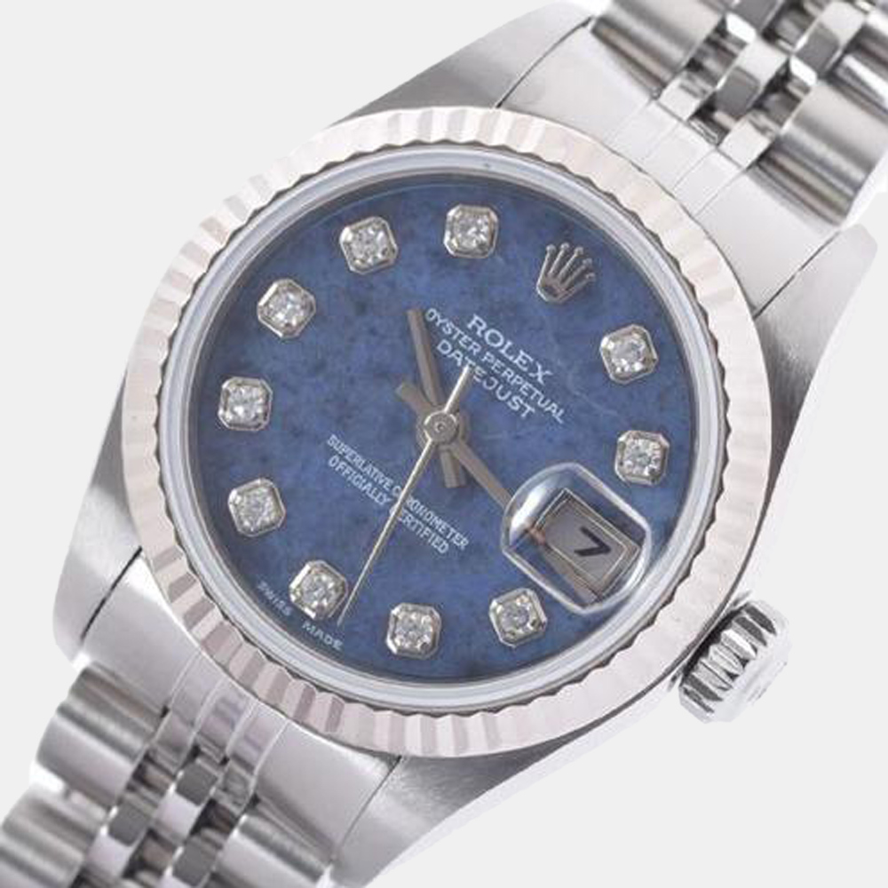 

Rolex Blue Diamonds 18K White Gold And Stainless Steel Datejust 79174G Automatic Women's Wristwatch 26 mm
