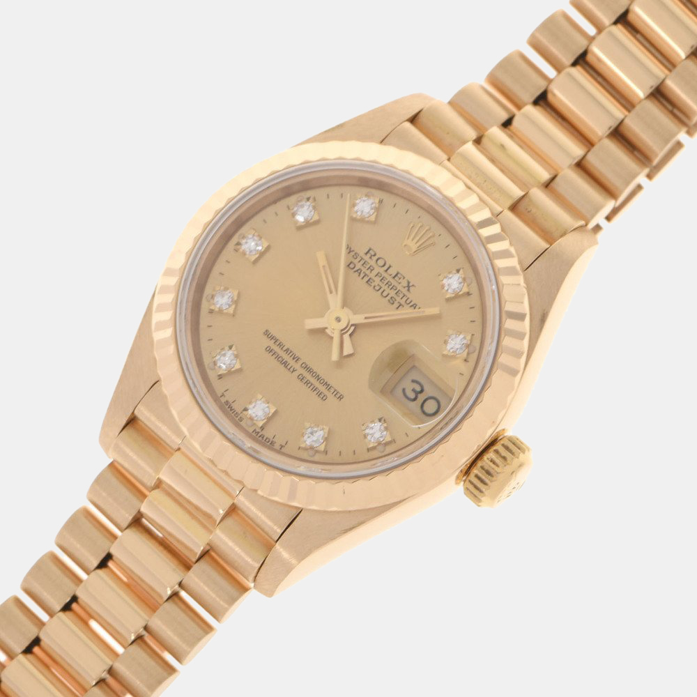 

Rolex Champagne Diamonds Yellow Gold Datejust 69178G Automatic Women's Wristwatch 26 mm